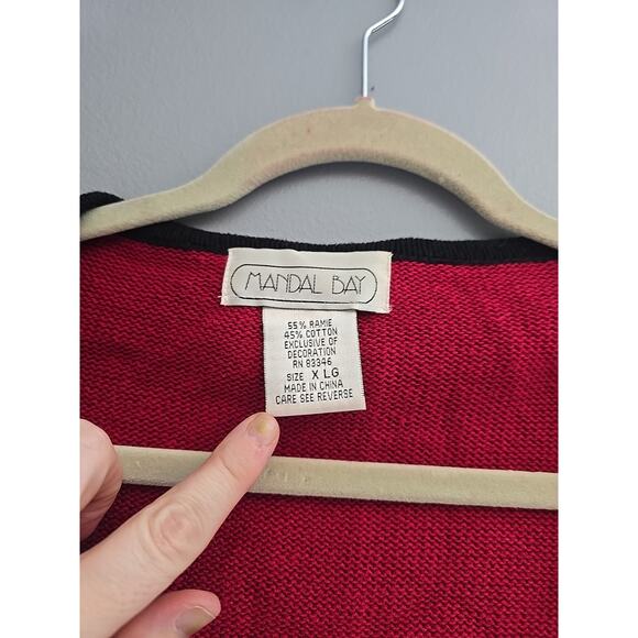 Mandal Bay Red Snowman Christmas Beaded Knit Cardigan Sweater Womans Size XL - Picture 5 of 6